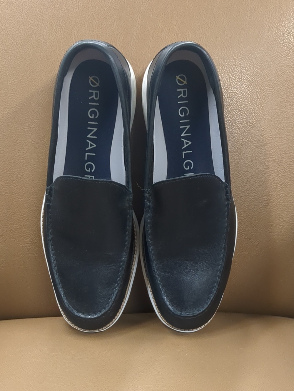Cole Haan Black Slip-On Leather Loafers with White Sole